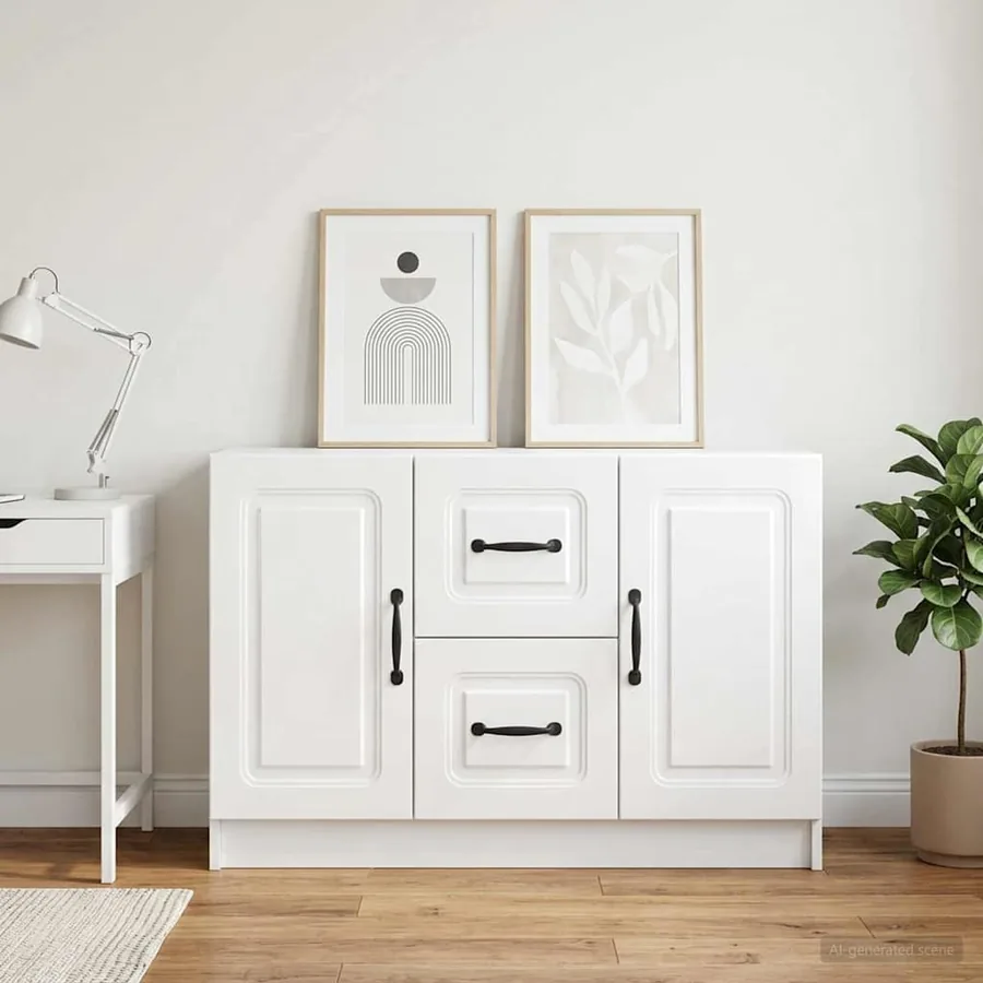 Buffet Blanc brillant 89 x 34,5 x 57 cm Bois d'ingénierie