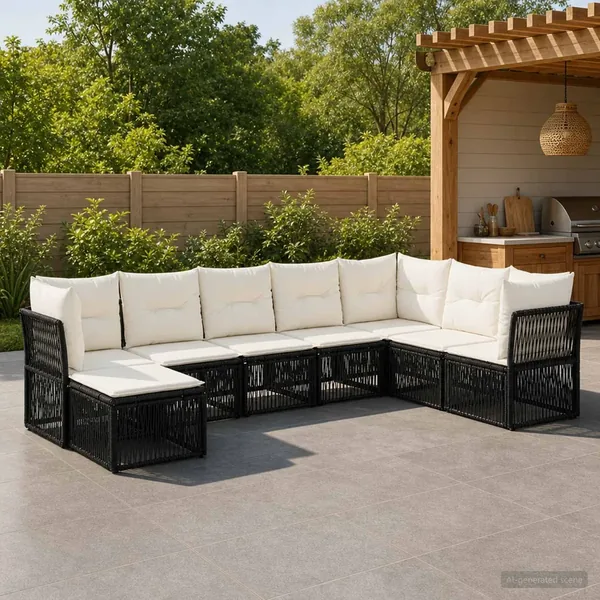 Ensemble de canapé de jardin 8 pcs Noir polyrotin
