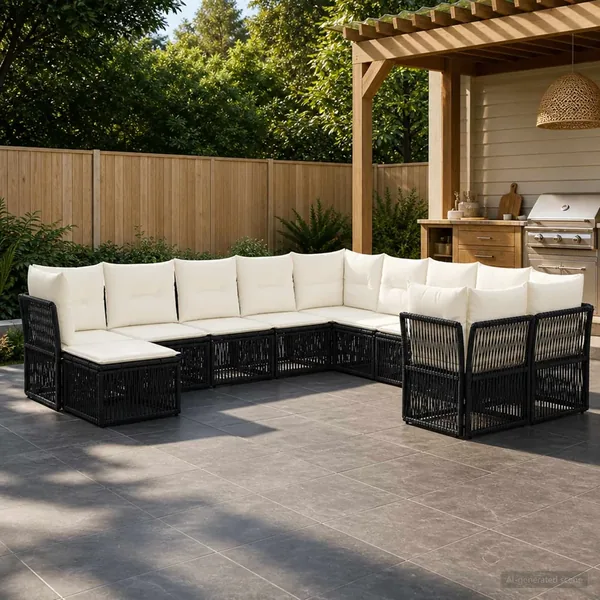 Ensemble de canapé de jardin 11 pcs Noir polyrotin