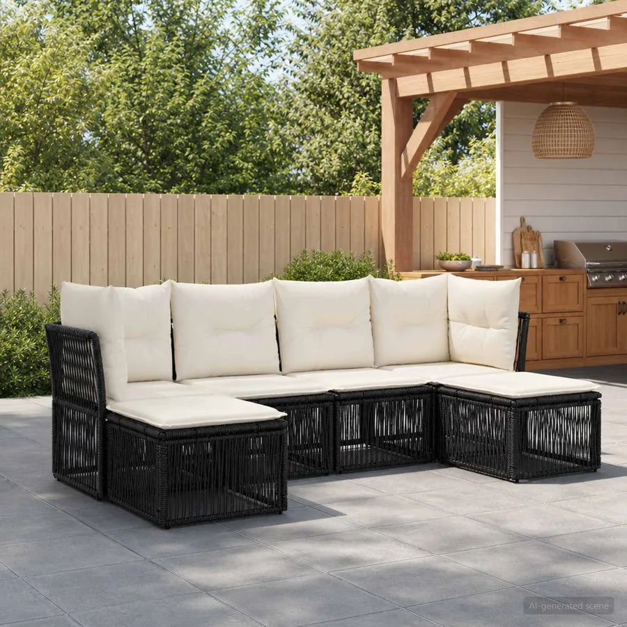 Ensemble de canapé de jardin 6 pcs Noir polyrotin