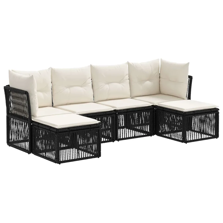 Ensemble de canapé de jardin 6 pcs Noir polyrotin - 2