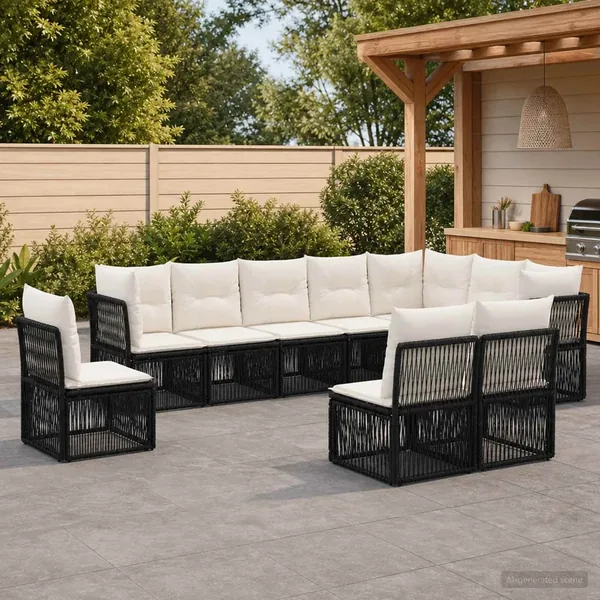 Ensemble de canapé de jardin 10 pcs Noir polyrotin