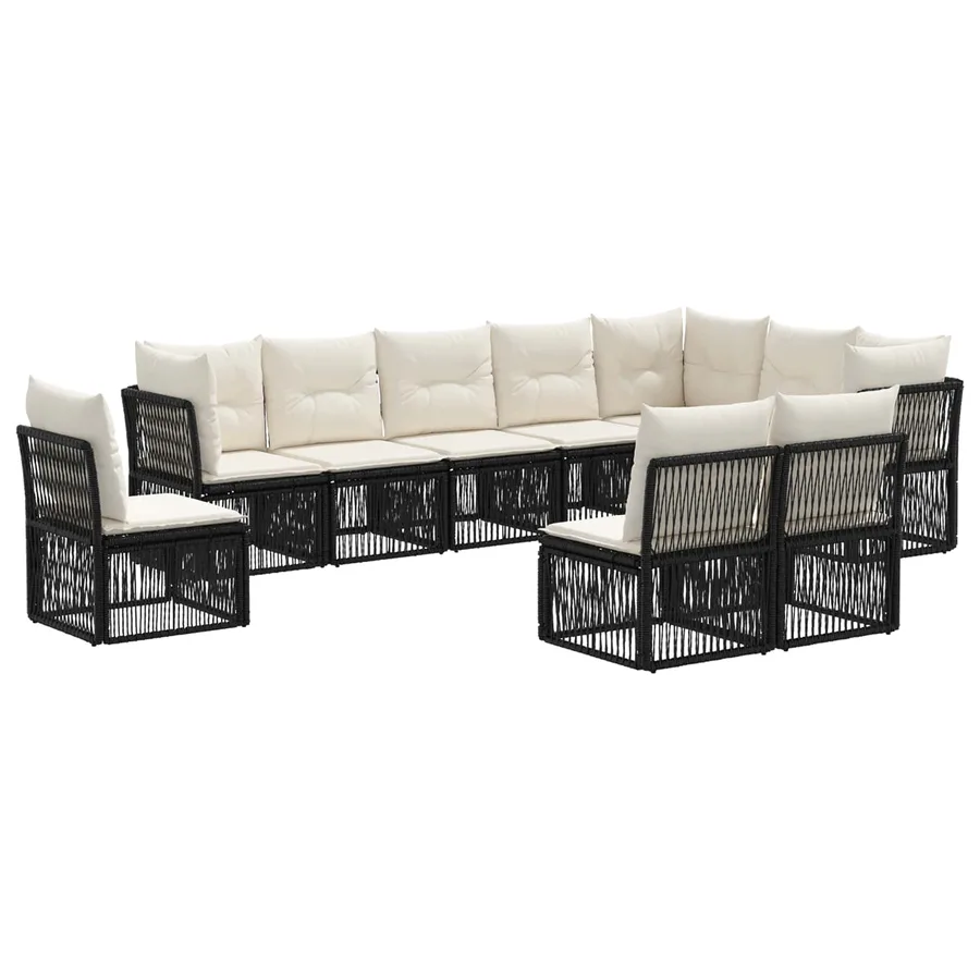 Ensemble de canapé de jardin 10 pcs Noir polyrotin - 2
