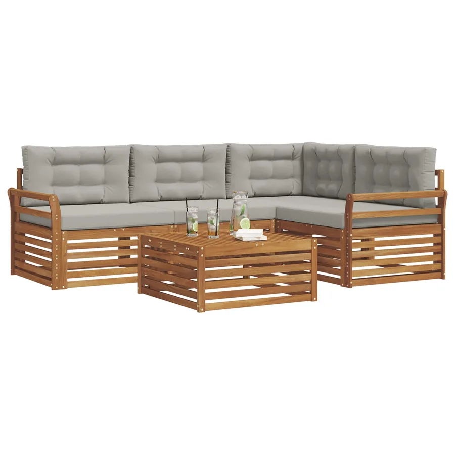 Ensemble de canapés d'extérieur 5 pcs Gris Naturel et Clair - 3