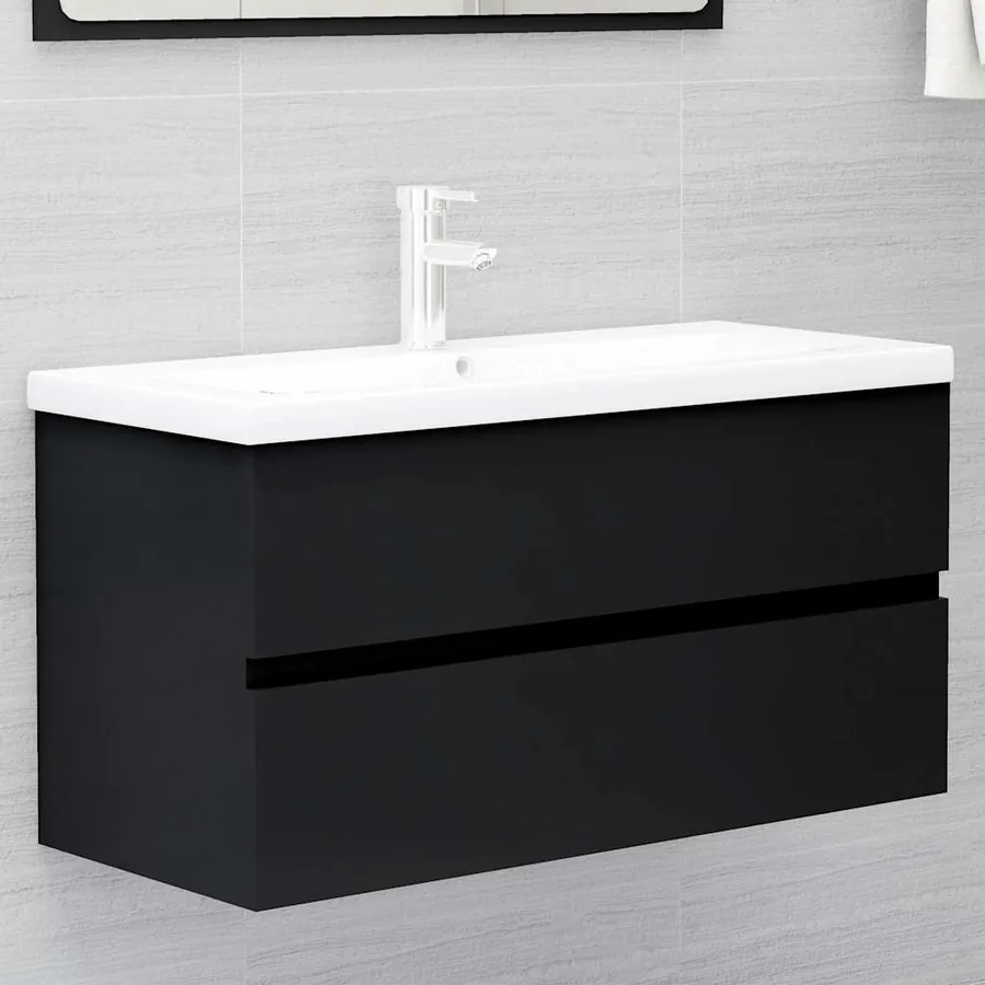 Armoire d'évier Noir 90x38,5x45 cm Bois d'ingénierie