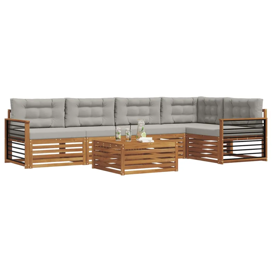 Ensemble de canapés d'extérieur 6 pcs Gris Naturel et Clair - 3