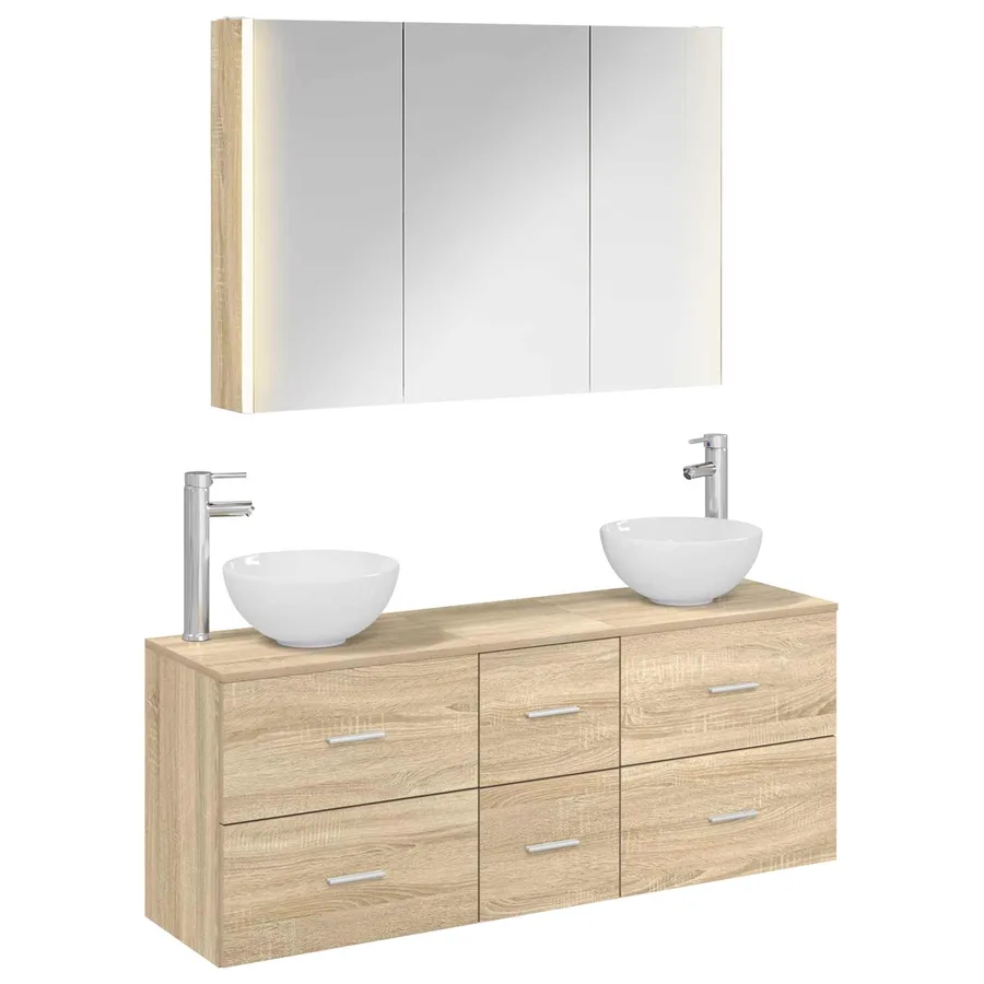 Ensemble de mobilier de salle de bain 4 pcs Chêne Sonoma - 2