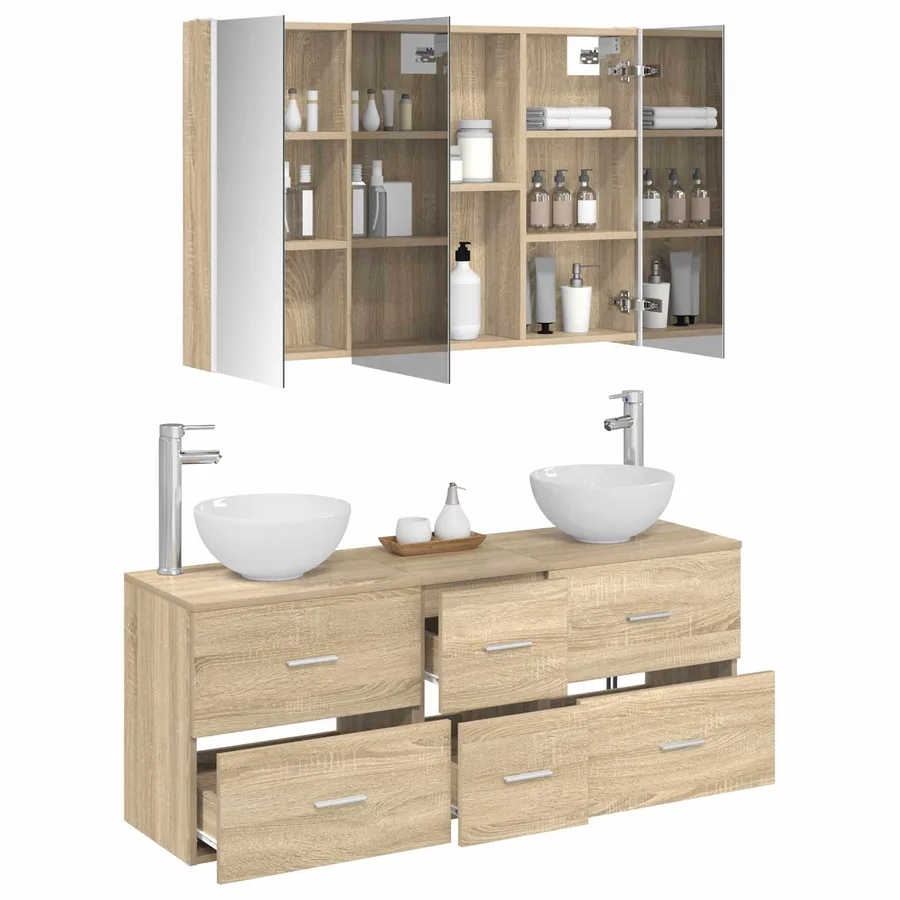 Ensemble de mobilier de salle de bain 4 pcs Chêne Sonoma - 3