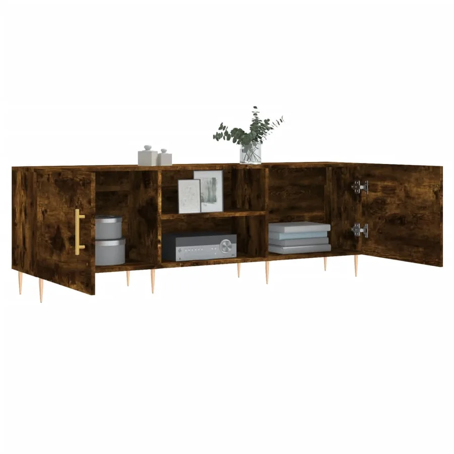 Meuble TV chêne fumé 150x30x50 cm bois d'ingénierie - 4