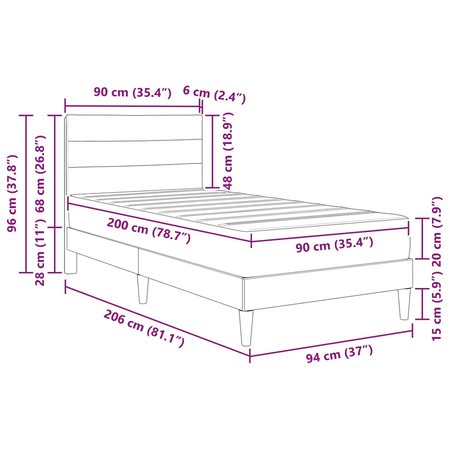 Cadre de lit Gris clair 90 x 200 cm Polyester - 11