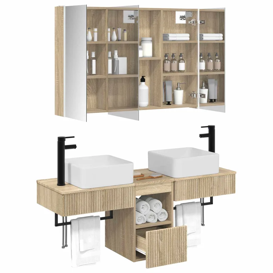 Ensemble d'armoire de salle de bain 4 pcs Chêne Sonoma - 3