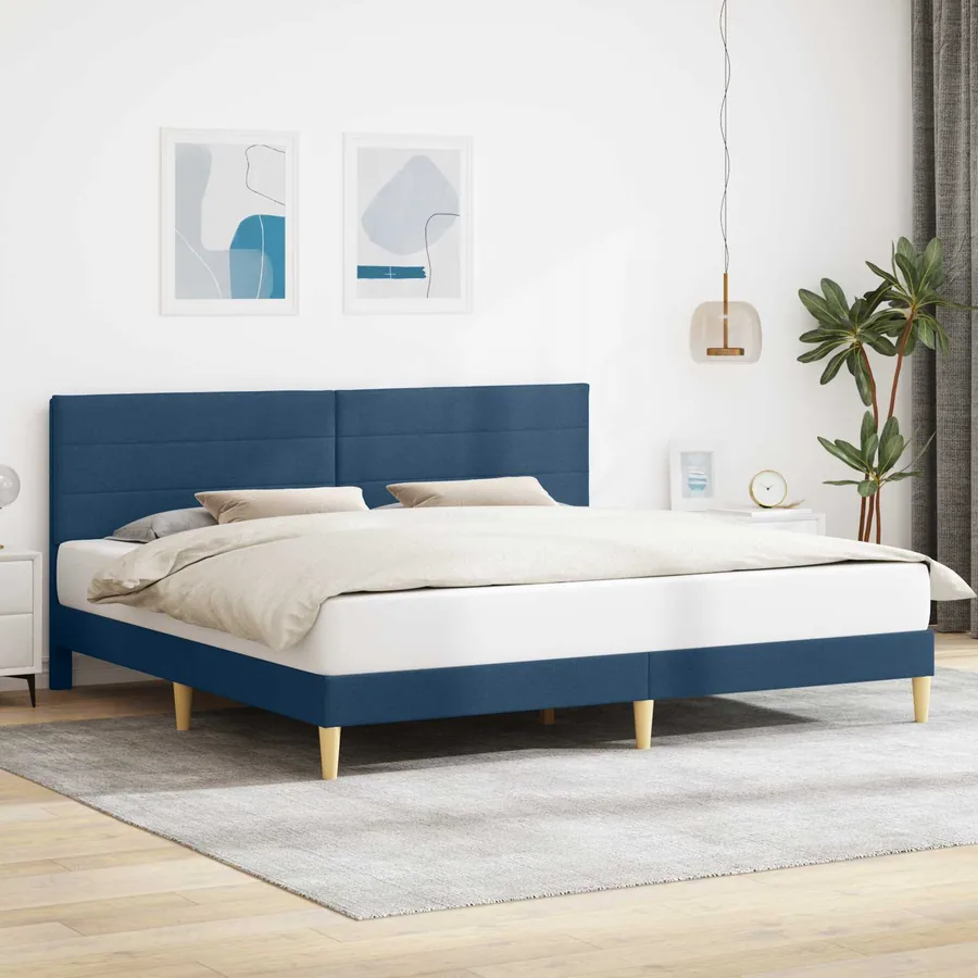 Cadre de lit avec tête de lit Bleu 200 x 200 cm Tissu
