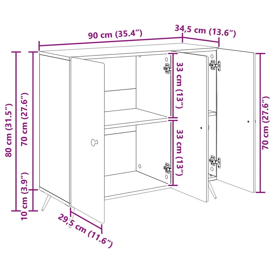 Buffet Noir 89 x 34,5 x 80 cm Bois d'ingénierie - 12