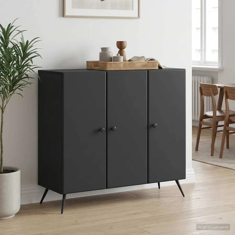Buffet Noir 89 x 34,5 x 80 cm Bois d'ingénierie - 4