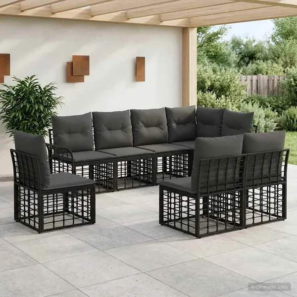 Ensemble de canapés d'extérieur 8 pcs Noir et Gris foncé