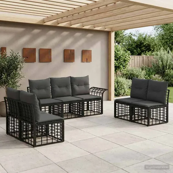 Ensemble de canapés d'extérieur 7 pcs Noir et Gris foncé