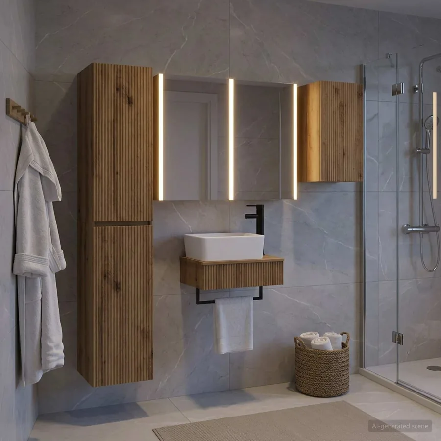 Ensemble de mobilier de salle de bain 5 pc Chêne artisanal