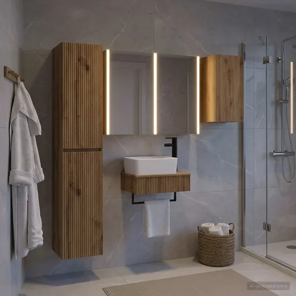 Ensemble de mobilier de salle de bain 5 pc Chêne artisanal
