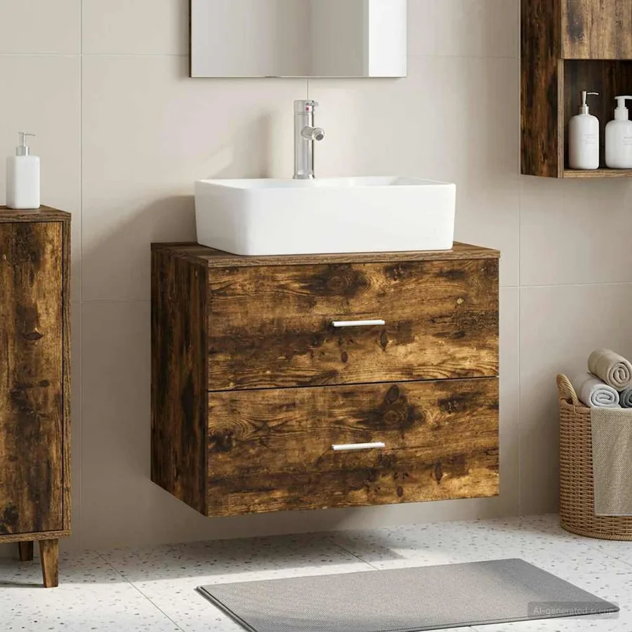 Meuble de Salle de Bain Suspendu Chêne fumé 62,5 x 44,5 x 50 cm