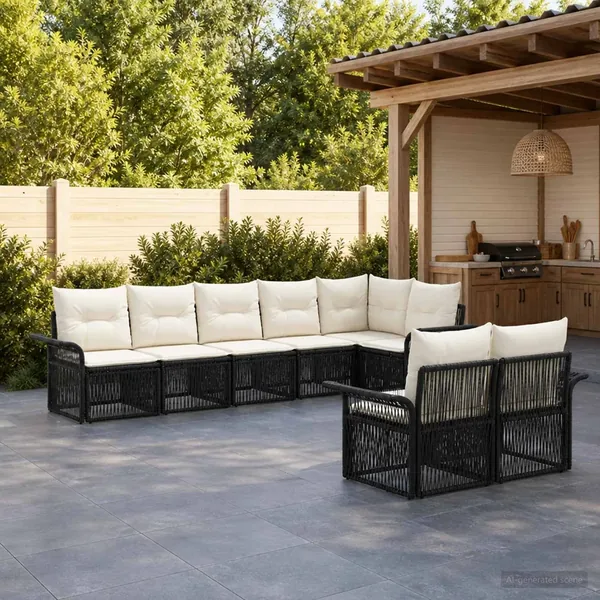 Ensemble de canapé de jardin 8 pcs Noir polyrotin