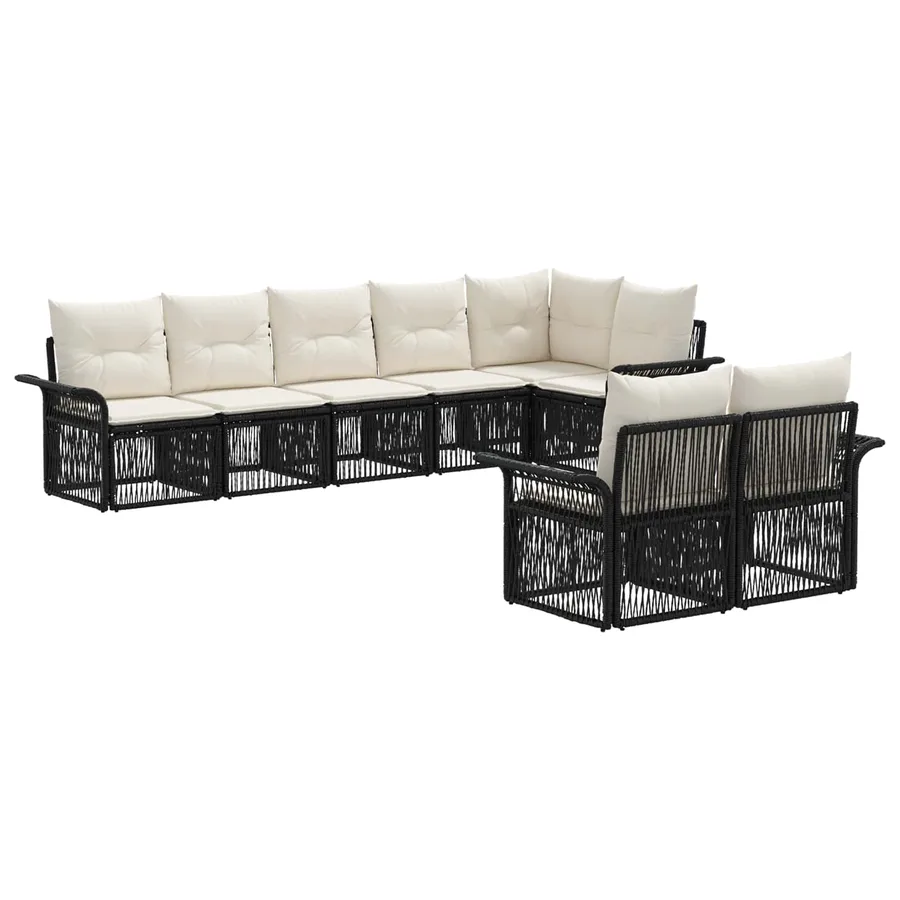 Ensemble de canapé de jardin 8 pcs Noir polyrotin - 2