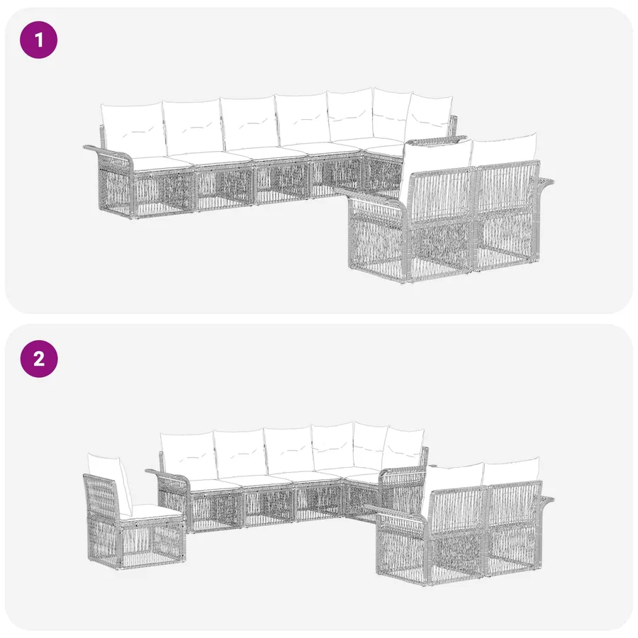 Ensemble de canapé de jardin 8 pcs Noir polyrotin - 6