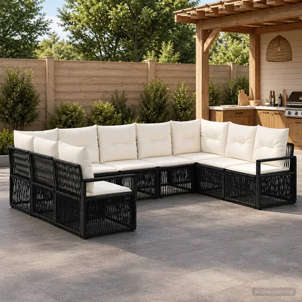 Ensemble de canapé de jardin 9 pcs Noir polyrotin