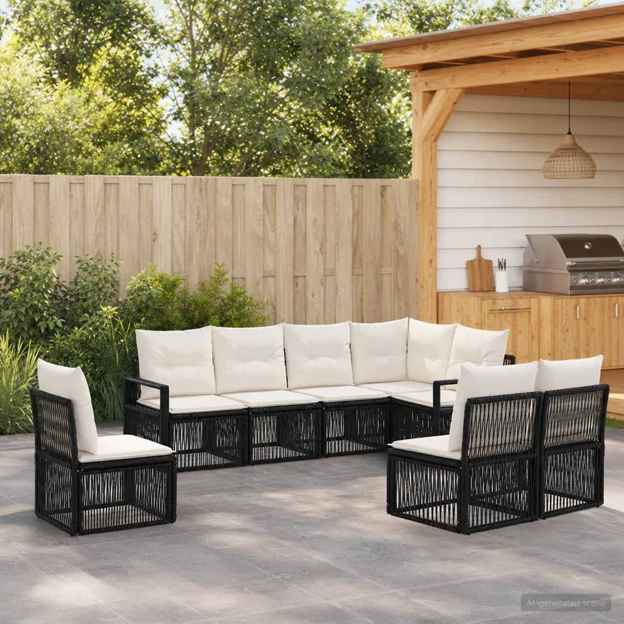 Ensemble de canapé de jardin 8 pcs Noir polyrotin
