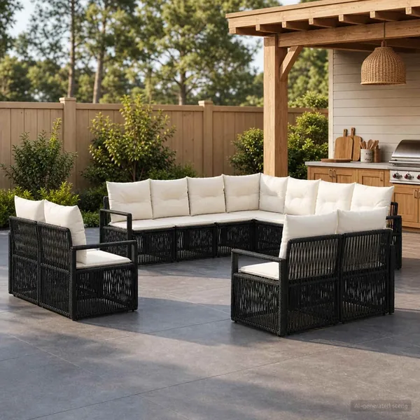 Ensemble de canapé de jardin 11 pcs Noir polyrotin