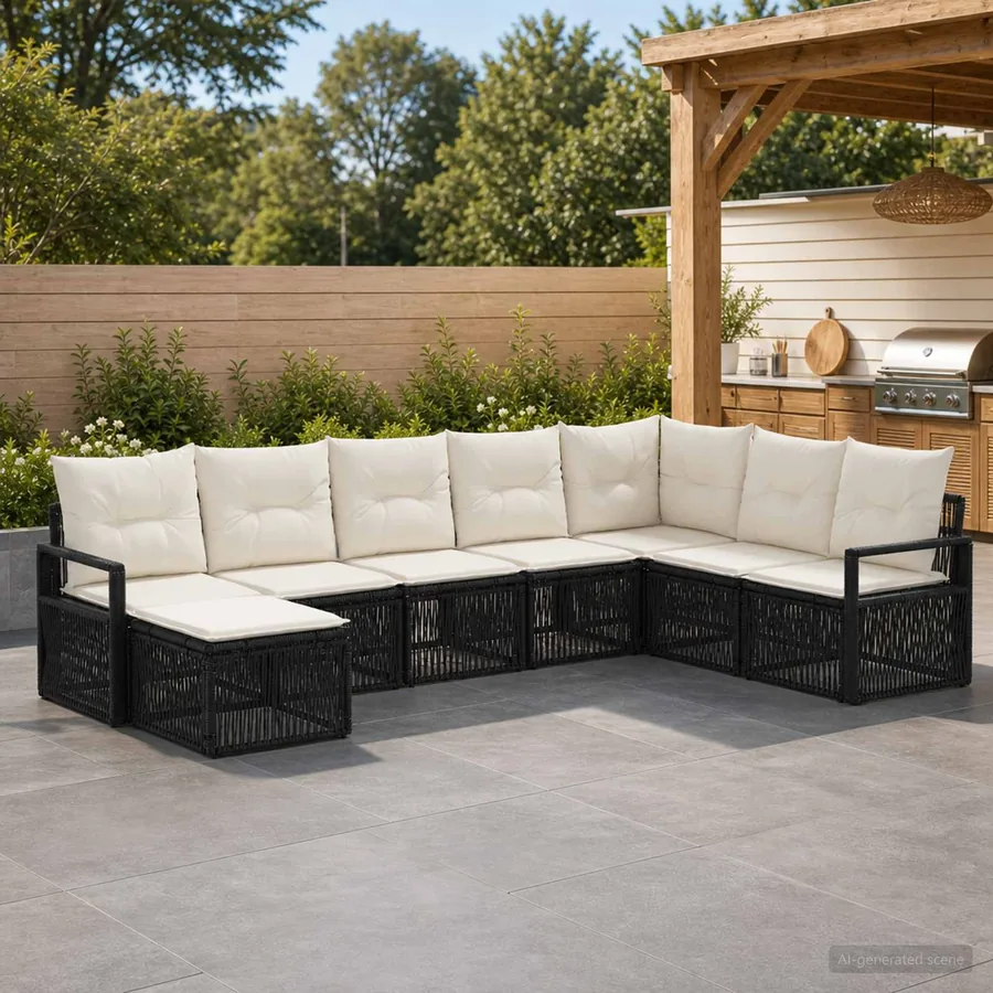 Ensemble de canapé de jardin 8 pcs Noir polyrotin