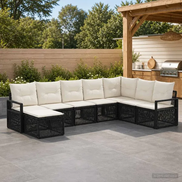 Ensemble de canapé de jardin 8 pcs Noir polyrotin
