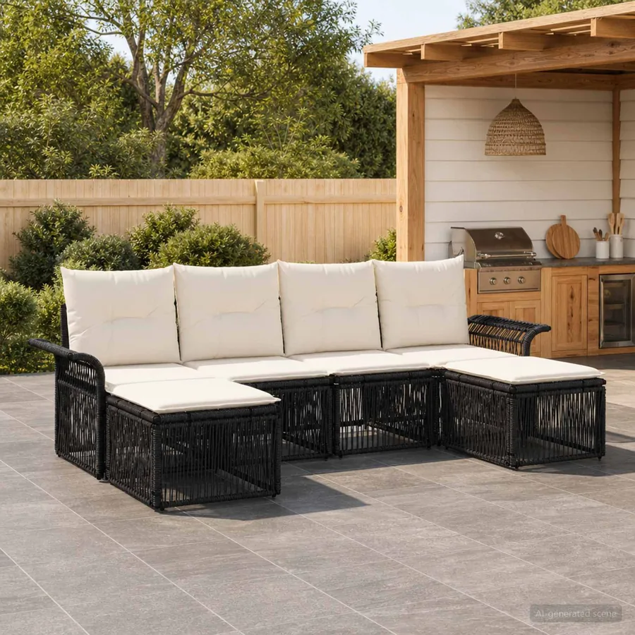 Ensemble de canapé de jardin 6 pcs Noir polyrotin