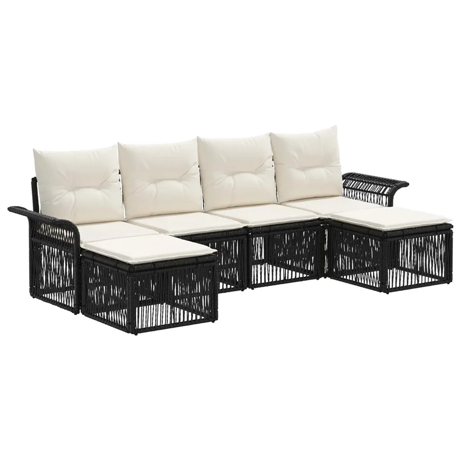 Ensemble de canapé de jardin 6 pcs Noir polyrotin - 2