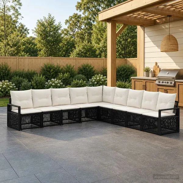 Ensemble de canapé de jardin 9 pcs Noir polyrotin
