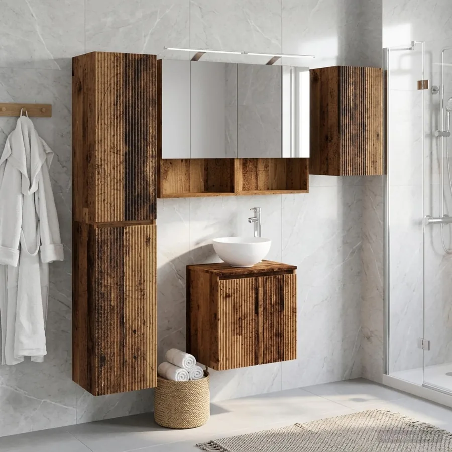 Ensemble d'armoire de salle de bain 5 pcs Bois ancien