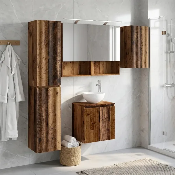 Ensemble d'armoire de salle de bain 5 pcs Bois ancien