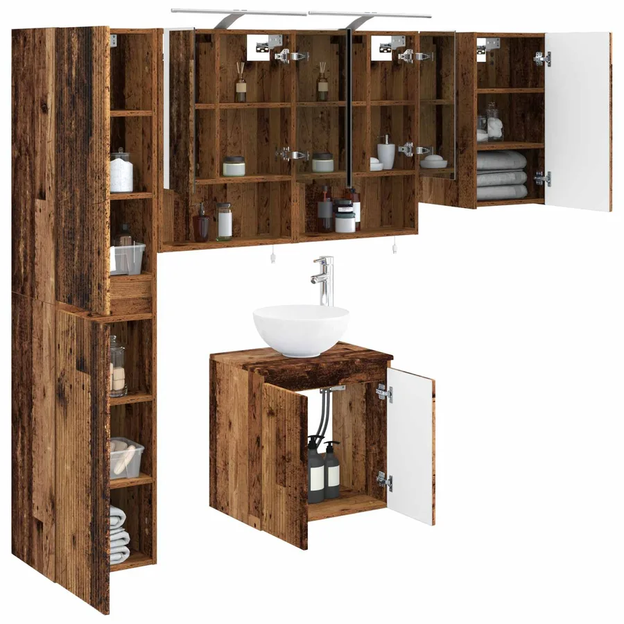 Ensemble d'armoire de salle de bain 5 pcs Bois ancien - 3