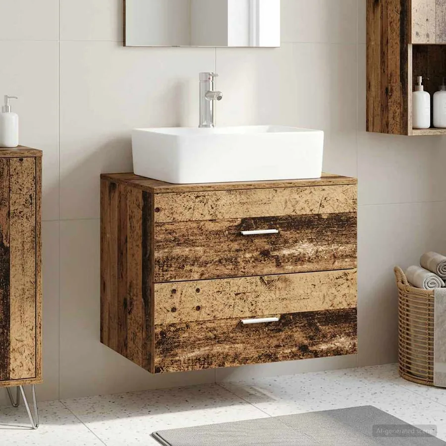 Meuble de Salle de Bain Suspendu Bois ancien