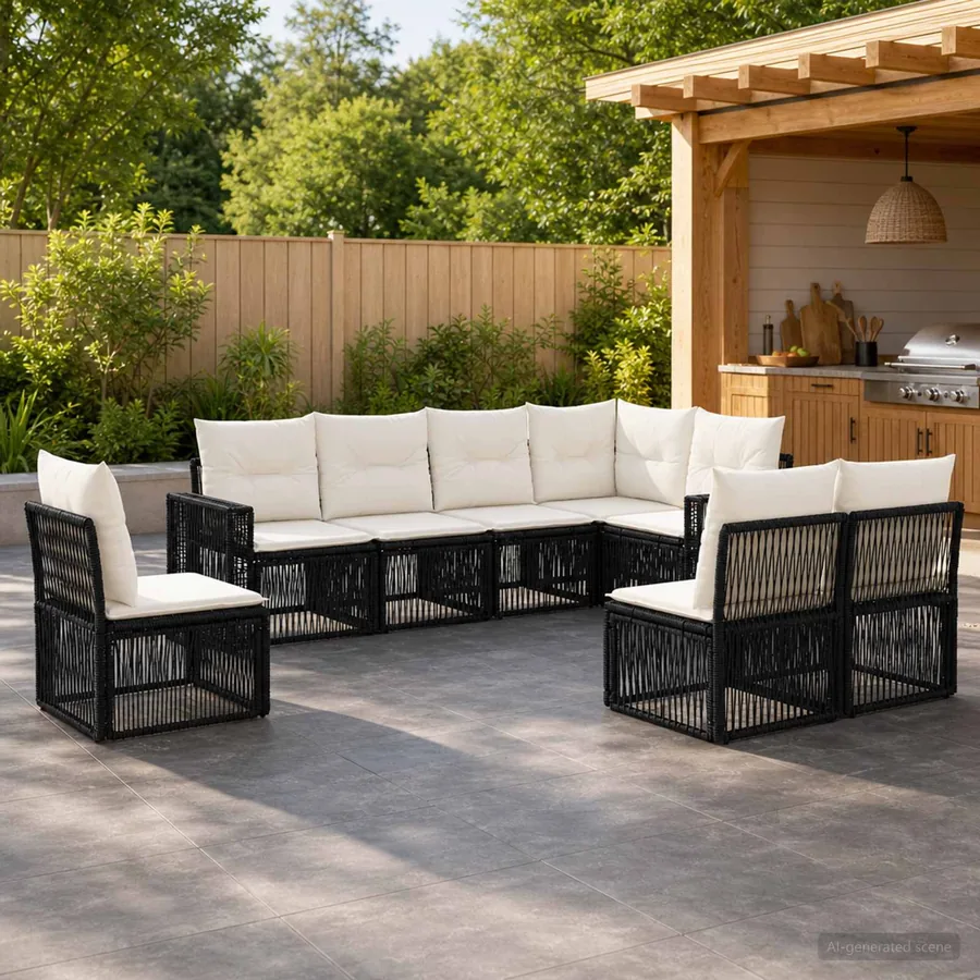 Ensemble de canapé de jardin 8 pcs Noir et blanc crème