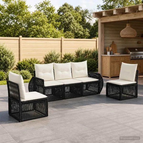 Ensemble de canapé de jardin 5 pcs Noir et blanc crème