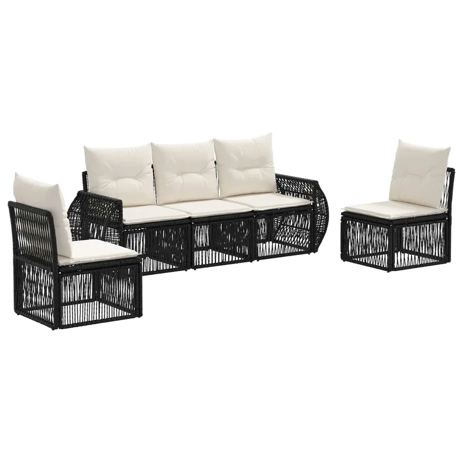 Ensemble de canapé de jardin 5 pcs Noir et blanc crème - 2