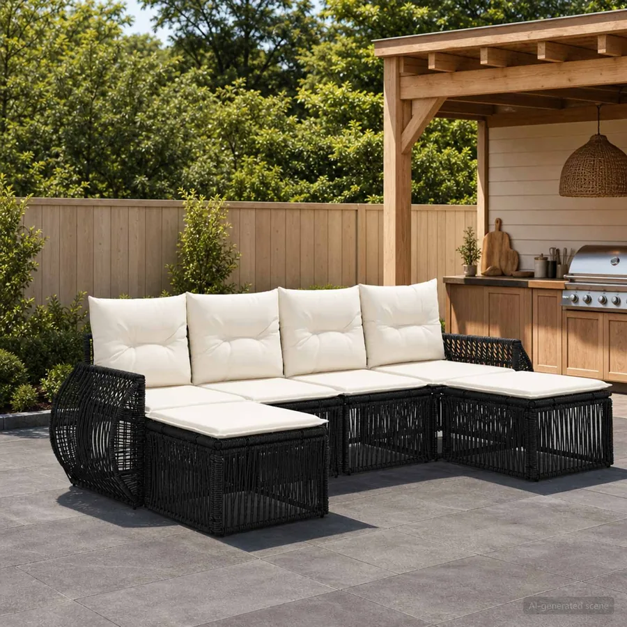 Ensemble de canapé de jardin 6 pcs Noir et blanc crème
