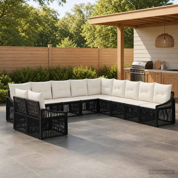 Ensemble de canapé de jardin 11 pcs Noir polyrotin