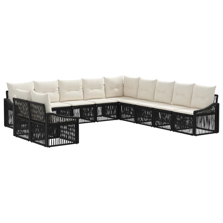 Ensemble de canapé de jardin 11 pcs Noir polyrotin - 2