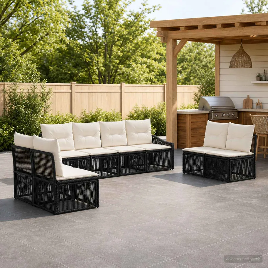 Ensemble de canapé de jardin 8 pcs Noir polyrotin