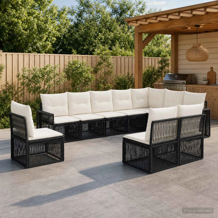 Ensemble de canapé de jardin 10 pcs Noir et blanc crème