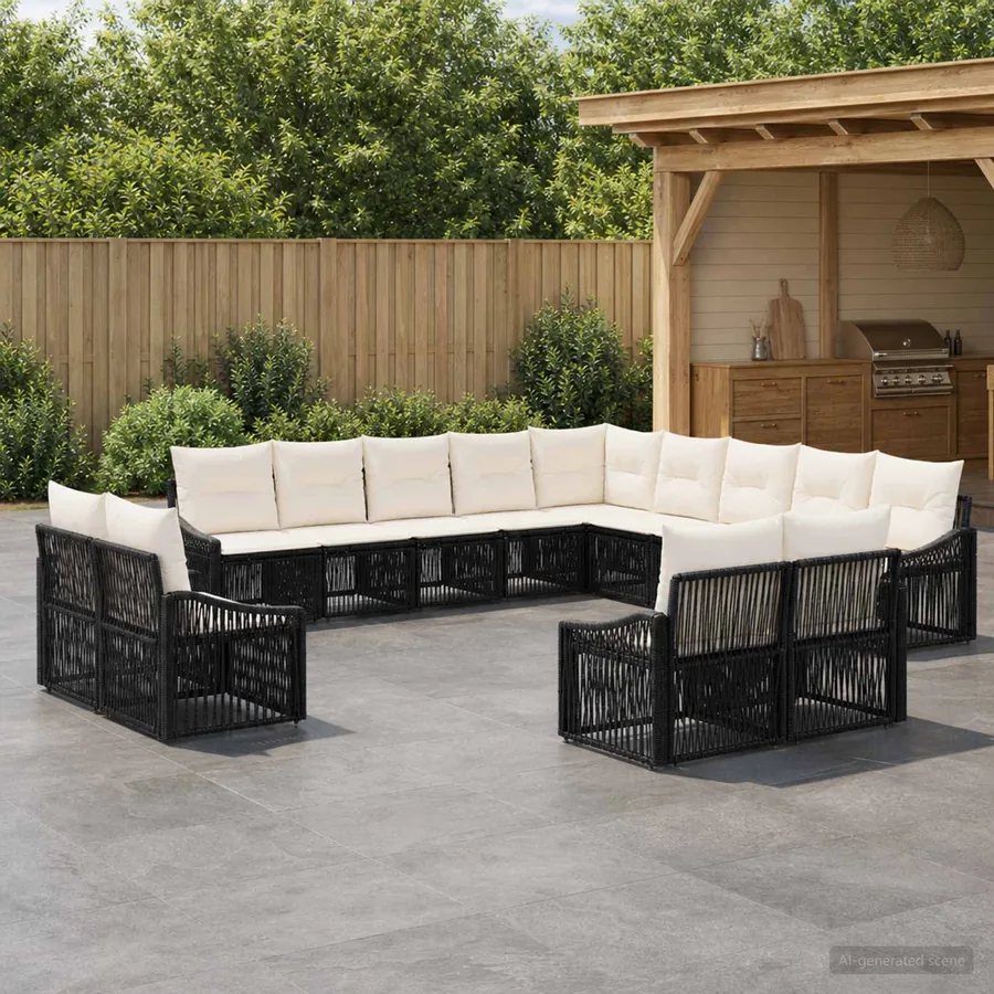 Ensemble de canapé de jardin 13 pcs Noir polyrotin