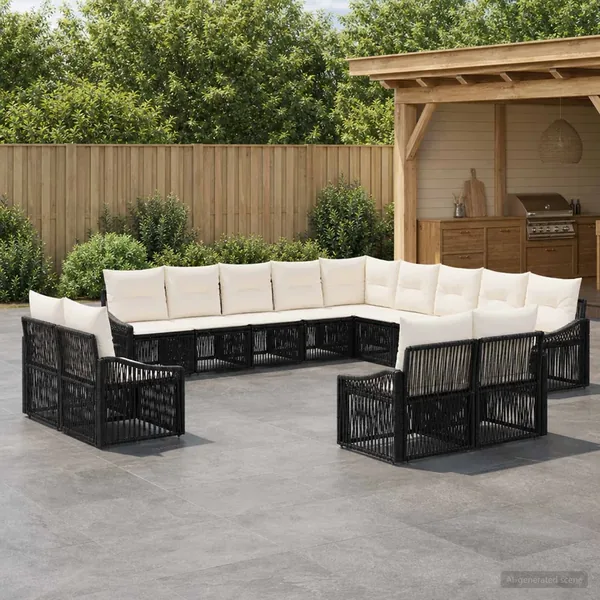 Ensemble de canapé de jardin 13 pcs Noir polyrotin