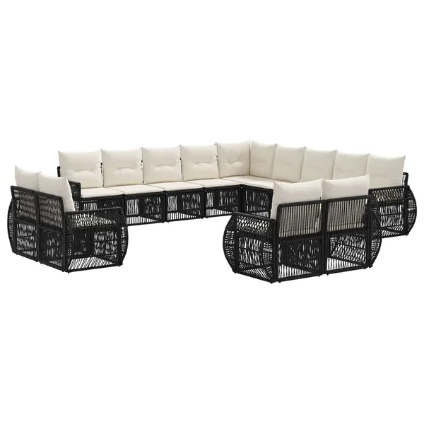 Ensemble de canapé de jardin 13 pcs Noir et blanc crème