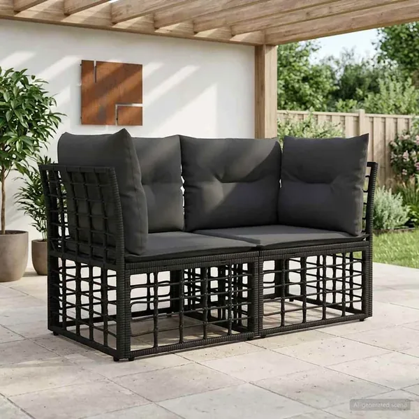 Loveseat d'extérieur 2 pcs Noir et Gris foncé polyrotin